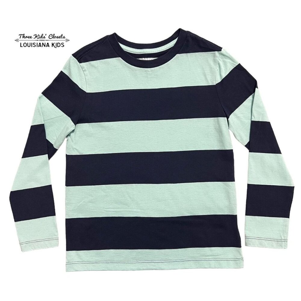 Old Navy M (8) Navy & Mint Striped Tee Shirt